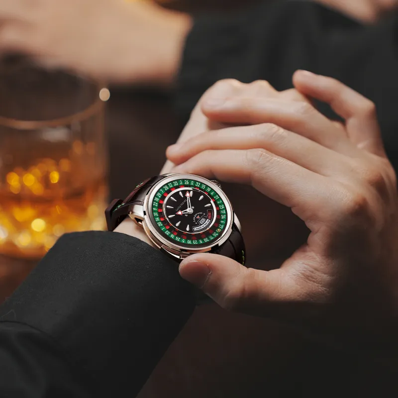 LUCKY HARVEY Player Series Mechanical Movement Rubber Strap Watch Men's Watches Green Dial-1
