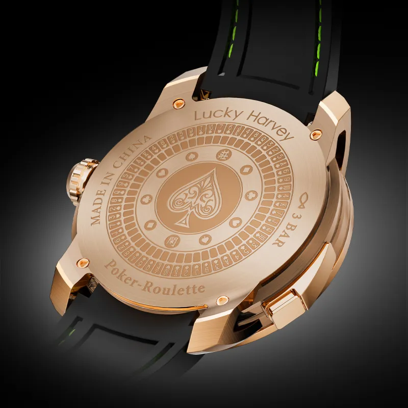 LUCKY HARVEY Player Series Automatic Mechanical Movement Rubber Strap Watch Men's Watches Green Dial-3
