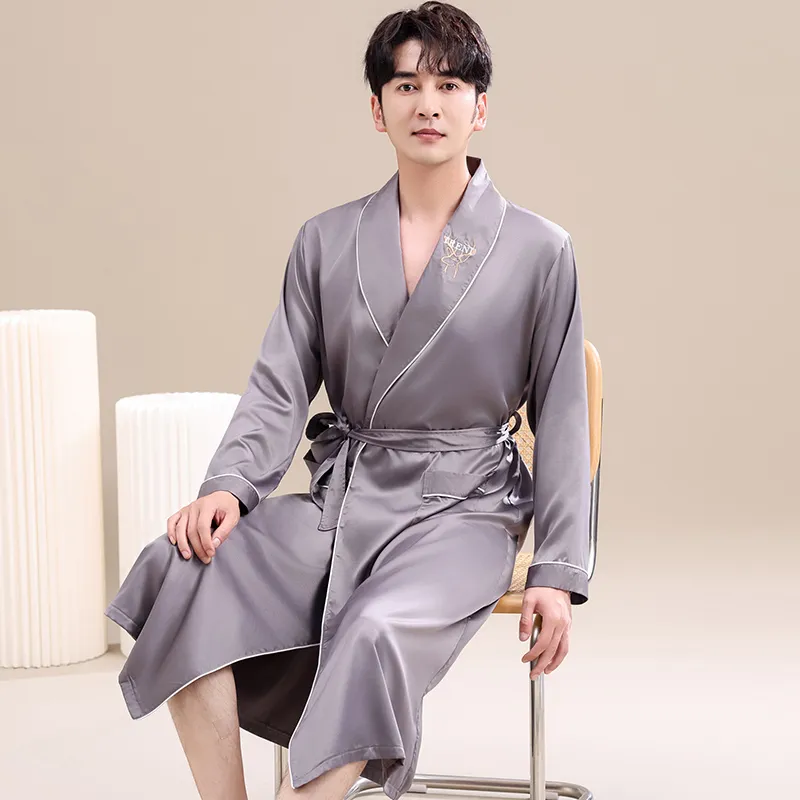 Maultiay Pajama Robe Men's Gray-4