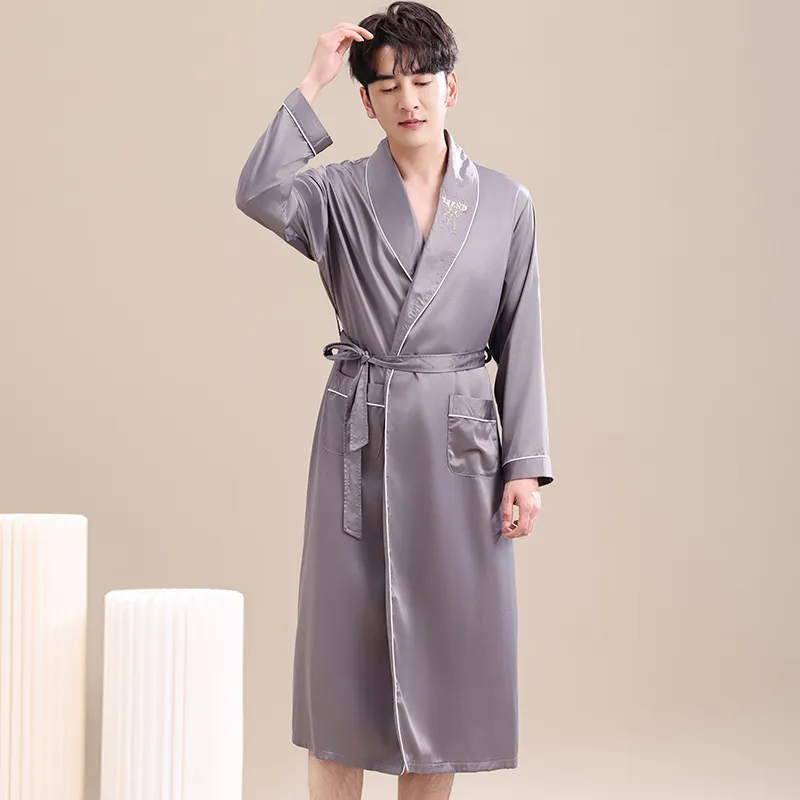 Maultiay Pajama Robe Men's Gray-3