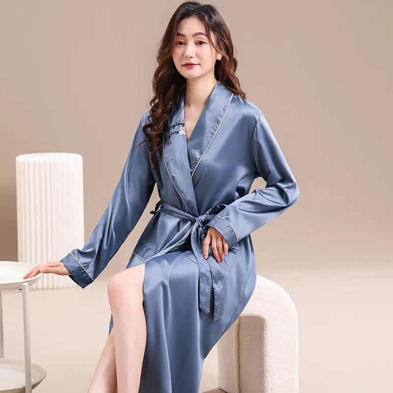 Maultiay Bath Robes Women's Blue-4