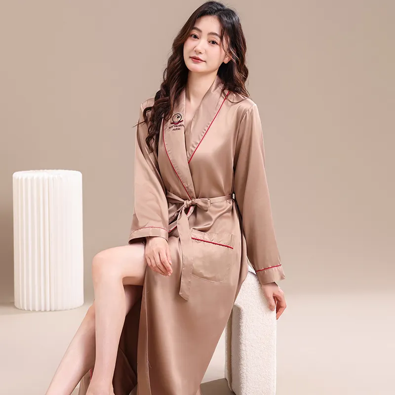Maultiay Bath Robes Women's Khaki-4