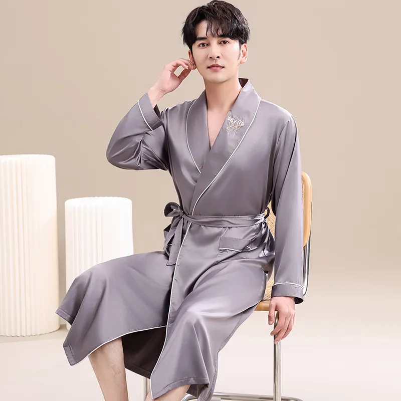 Maultiay Pajama Robe Men's Gray-5