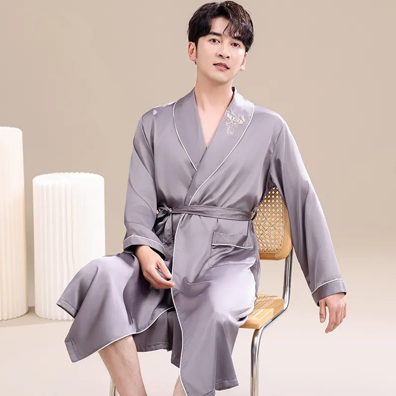 Maultiay Pajama Robe Men's Gray-6
