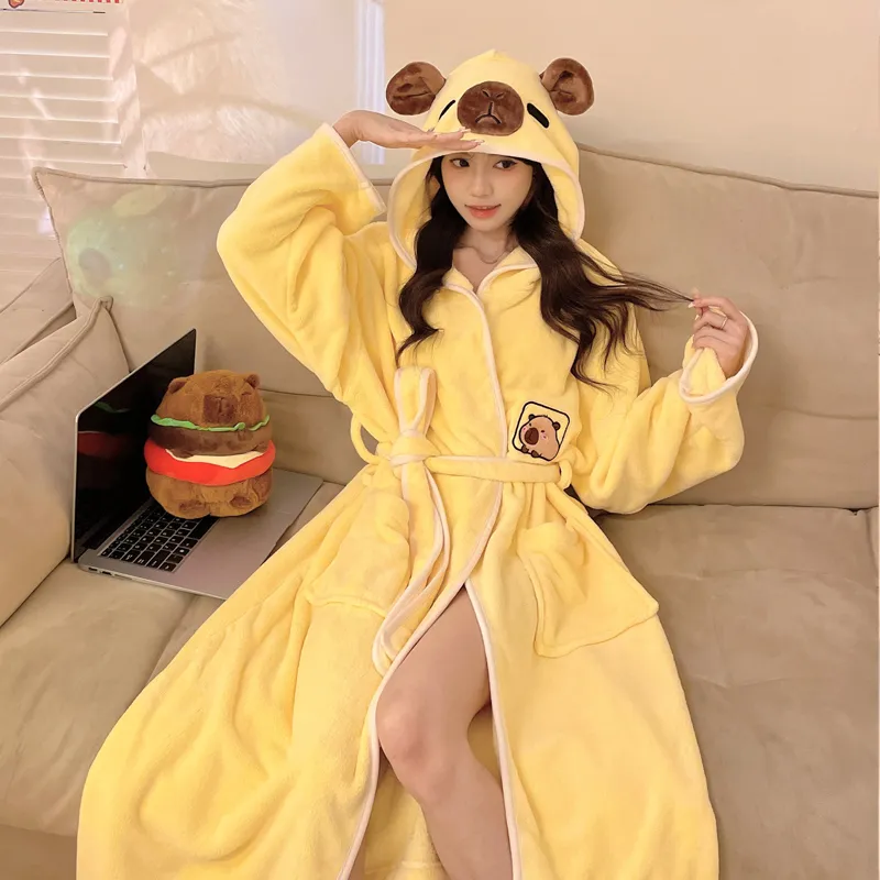 Maultiay Bath Robes Women's Yellow-1