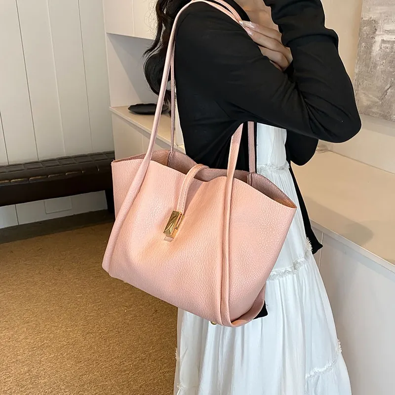 Bansusu PU Tote Bag, Shopping Bag, Shoulder Bag Women's Ecru/Black/Pink-2