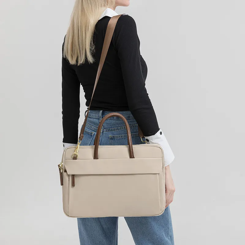 BRINCH Oxford Laptop Bag Women's Apricot/Elegant Black-1