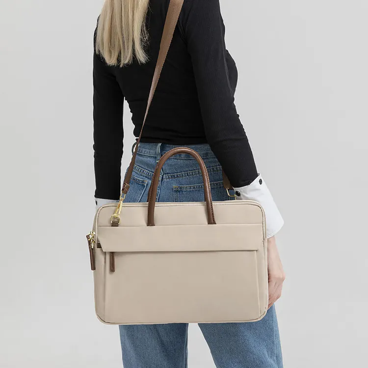 BRINCH Oxford Laptop Bag Women's Apricot/Elegant Black-4