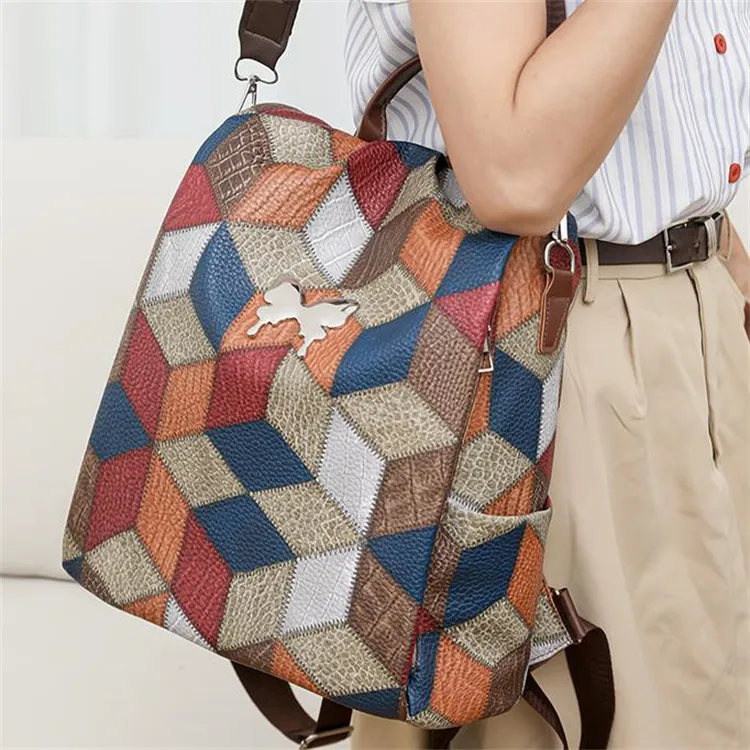 BRINCH PU One Shoulder Portable Backpack Unisex Blue Multicolor-3