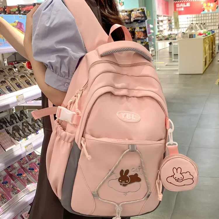 BRINCH Nylon Backpack Women's Black/Light Gray/Purple/Khaki/Pink-1