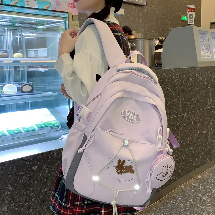 BRINCH Nylon Backpack Women's Black/Light Gray/Purple/Khaki/Pink-6