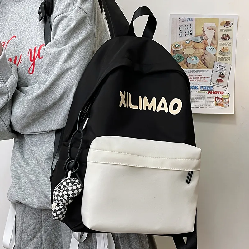 BRINCH Nylon Backpack Unisex Black/Light Brown/Green/Dark Blue-3