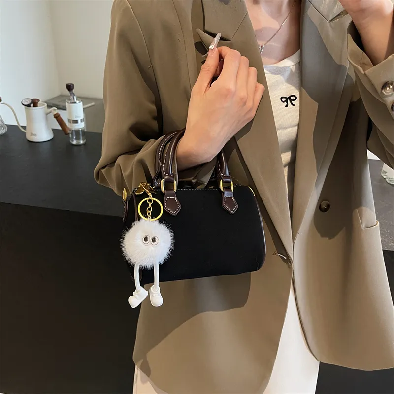 Bansusu Leather Velvet Handbag Shoulder Bag Crossbody Bag Women's Black/Khaki/Coffee-6