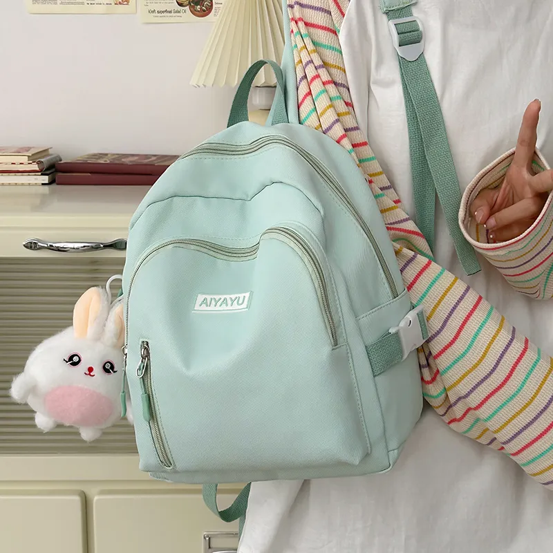 BRINCH Nylon Backpack Women's White/Pink/Yellow/Green/Black-13