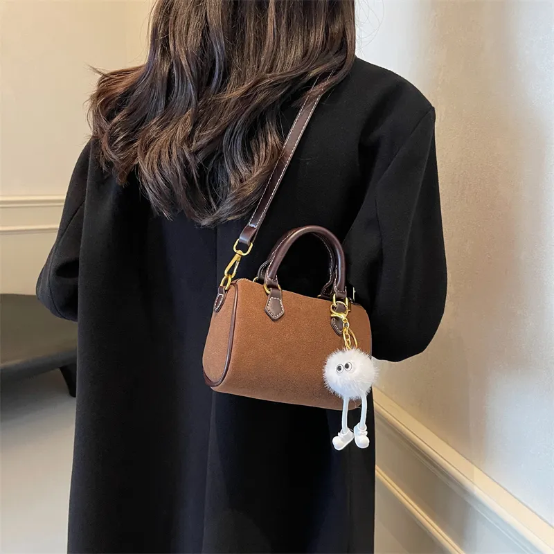 Bansusu Leather Velvet Handbag Shoulder Bag Crossbody Bag Women's Black/Khaki/Coffee-11