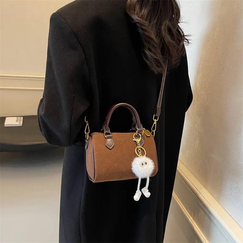 Bansusu Leather Velvet Handbag Shoulder Bag Crossbody Bag Women's Black/Khaki/Coffee-13