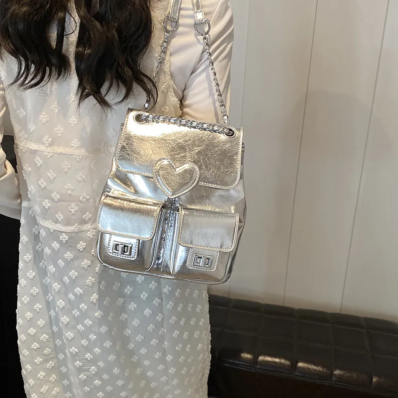 Bansusu PU Backpack Regular Women's Pearl Silver/Pearl White/Black-4
