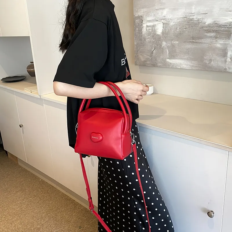 BRINCH PU Bucket Bag, Shoulder Bag, Handbag Women's Black/Red/Silver-9