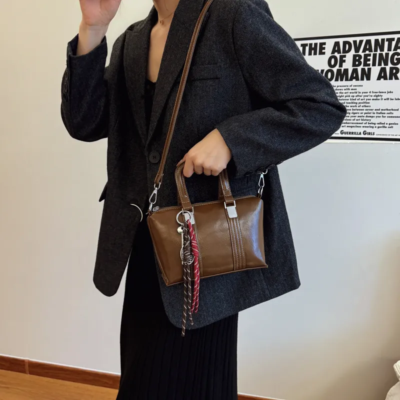 Yi Brigade PU Shoulder Bag Regular Women's Black/Burgundy/Brown/Coffee-16