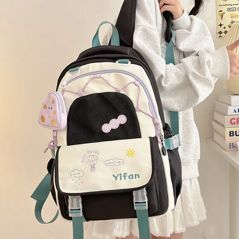 Bansusu Nylon Backpack Women's Pink Blue Black Yellow Ecru-11