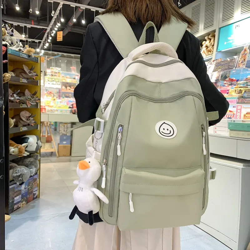 BRINCH Nylon Backpack Women's Black/Blue/Pink/Green-9