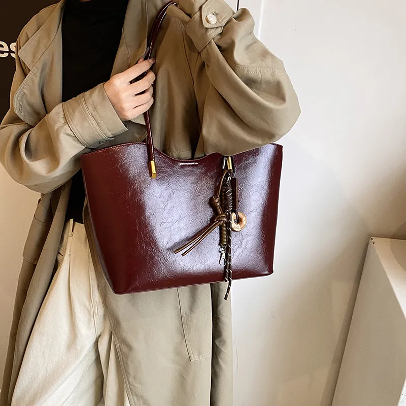Bansusu PU Tote Bag Shopping Bag Shoulder Bags Women's Black/Red/Brown/Coffee-2