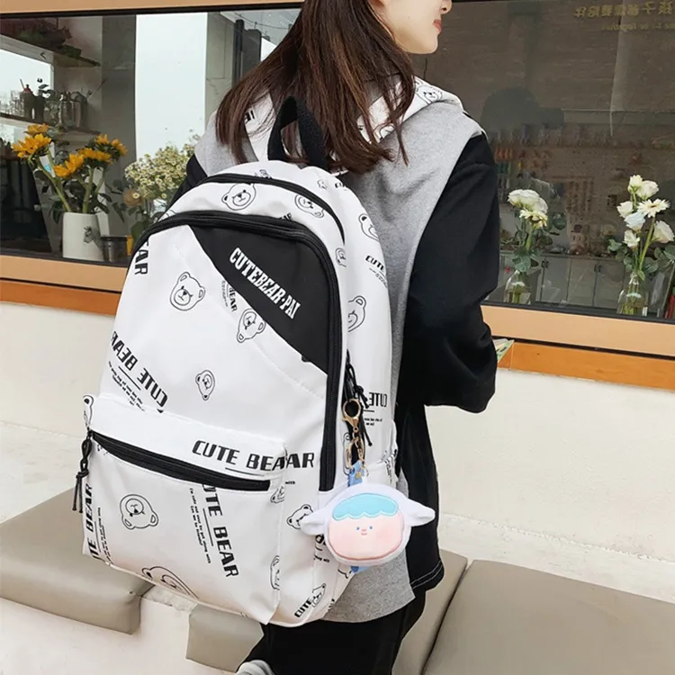 BRINCH Nylon Backpack Unisex Black/White/Orange-5