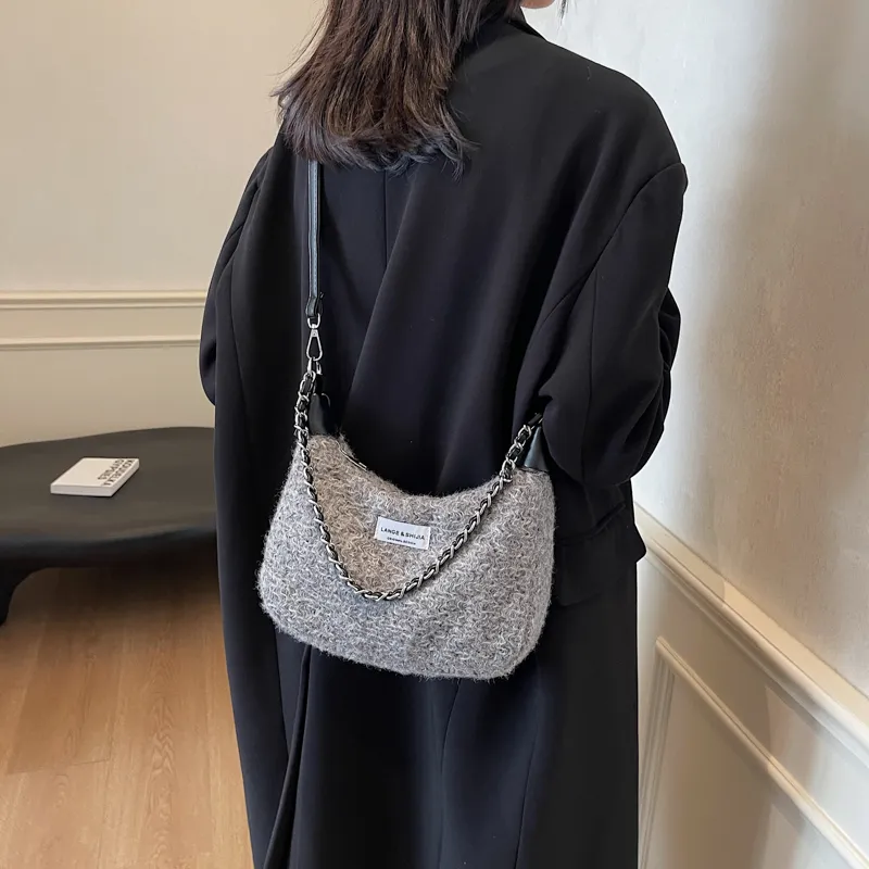 Bansusu Plush Portable Crossbody Bag, Shoulder Bag Regular Small Size Women's Black/Gray Leopard Print-24