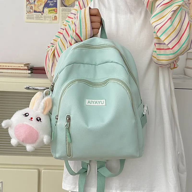 BRINCH Nylon Backpack Women's White/Pink/Yellow/Green/Black-14