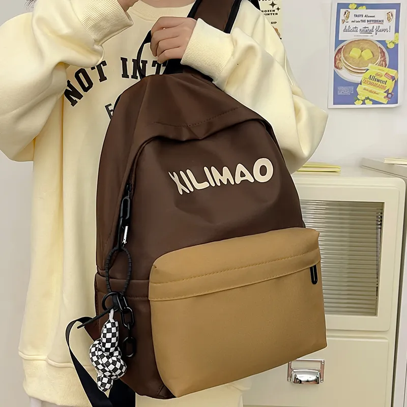 BRINCH Nylon Backpack Unisex Black/Light Brown/Green/Dark Blue-5