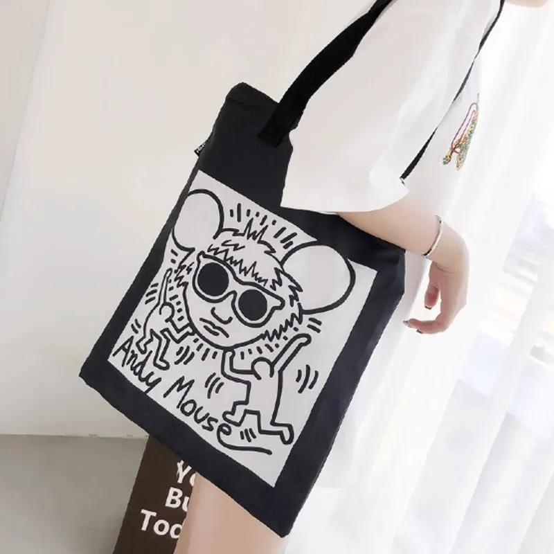 Loqi Designer Haring Kase Collaboration Polyester Foldable Handheld Backpack Regular Unisex Andy Mouse & Labyrinth-2