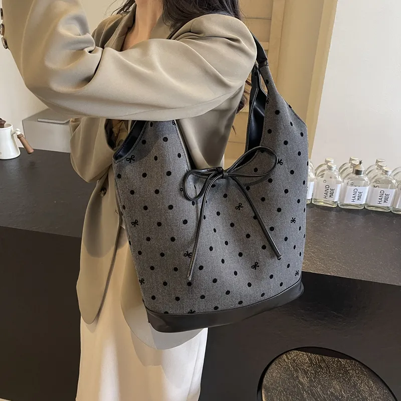 BRINCH Nylon Shoulder Bag Women's Polka Dot Bowknot/Plaid Bowknot-1