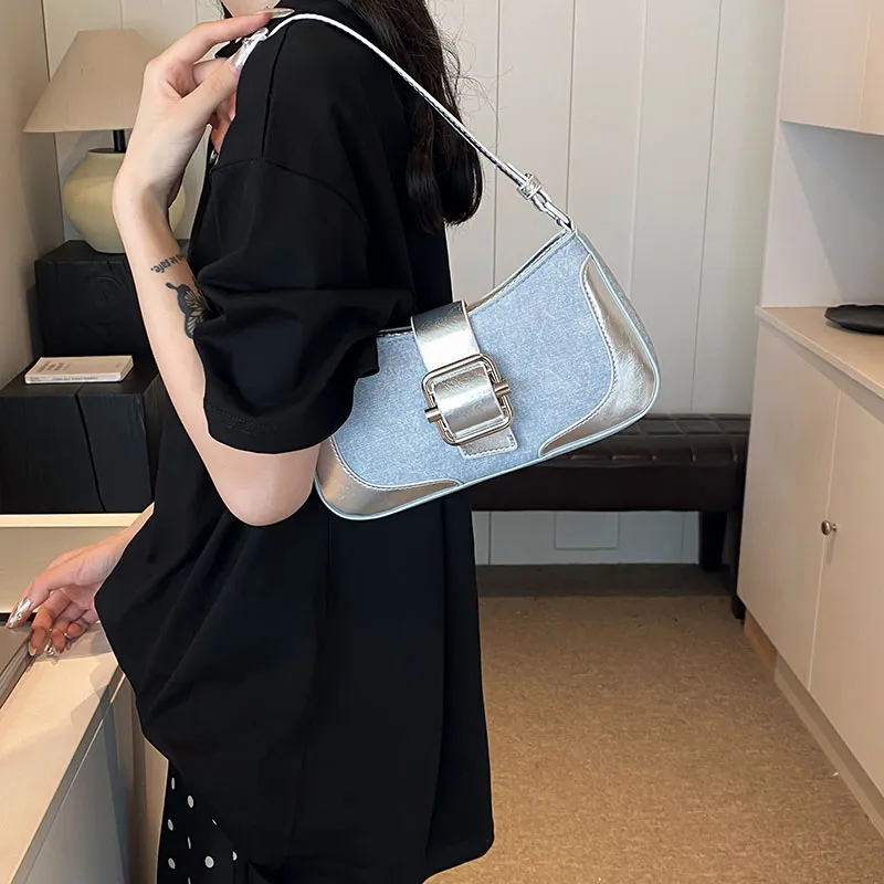 Bansusu PU Shoulder Bag Women's Denim Silver/Denim Brown/Denim Black-4