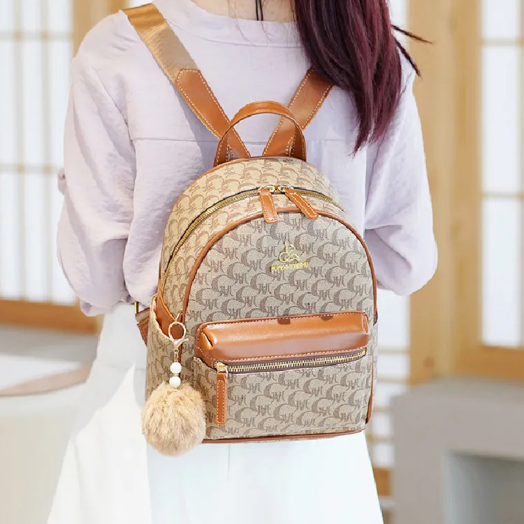 BRINCH Pvc Portable One Shoulder Backpack Women's Brown/Ecru-4