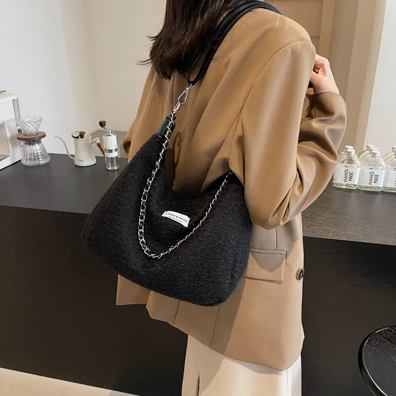 Bansusu Plush Portable Crossbody Bag, Shoulder Bag Regular Small Size Women's Black/Gray Leopard Print-9