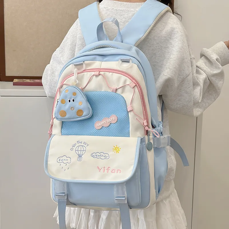 Bansusu Nylon Backpack Women's Pink Blue Black Yellow Ecru-8