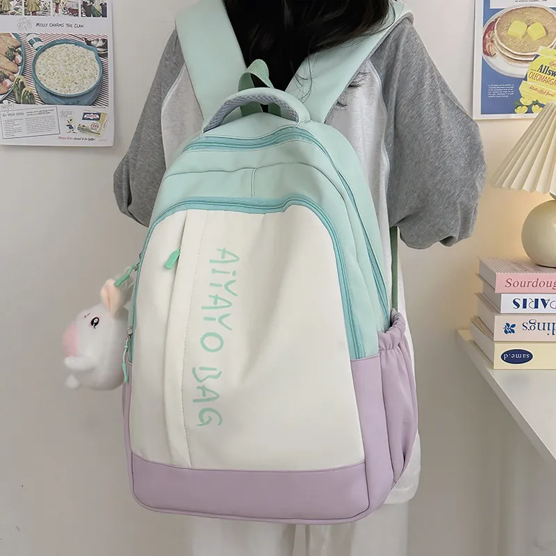 BRINCH Nylon Backpack Women's Pink/Blue/Black/Yellow/Green-15