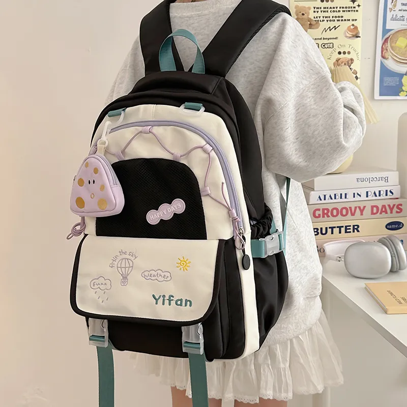 Bansusu Nylon Backpack Women's Pink Blue Black Yellow Ecru-14