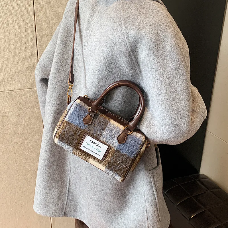 Bansusu Pu Handbag Shoulder Bag Crossbody Bag Women's Brown Plaid Black Plaid Coffee Plaid Blue Plaid-8
