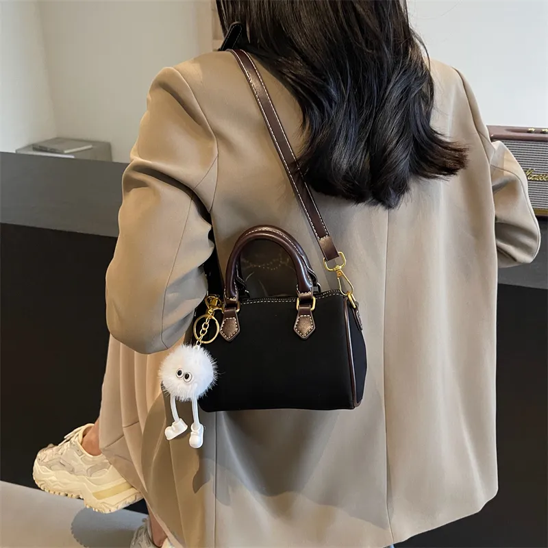 Bansusu Leather Velvet Handbag Shoulder Bag Crossbody Bag Women's Black/Khaki/Coffee-7