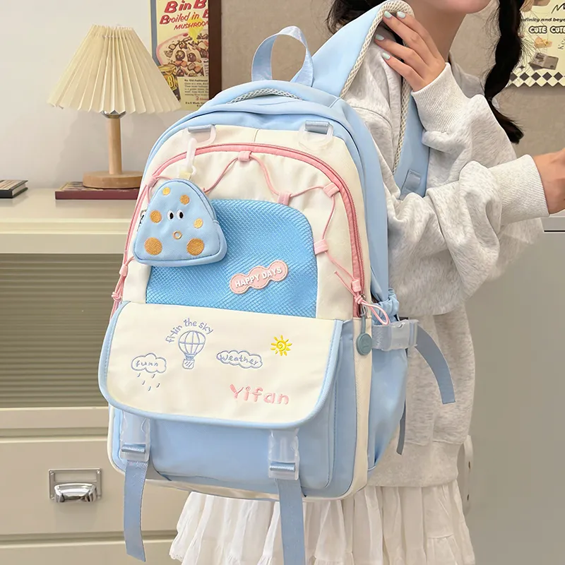 Bansusu Nylon Backpack Women's Pink Blue Black Yellow Ecru-7