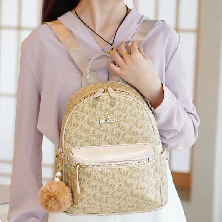 BRINCH Pvc Portable One Shoulder Backpack Women's Brown/Ecru-8