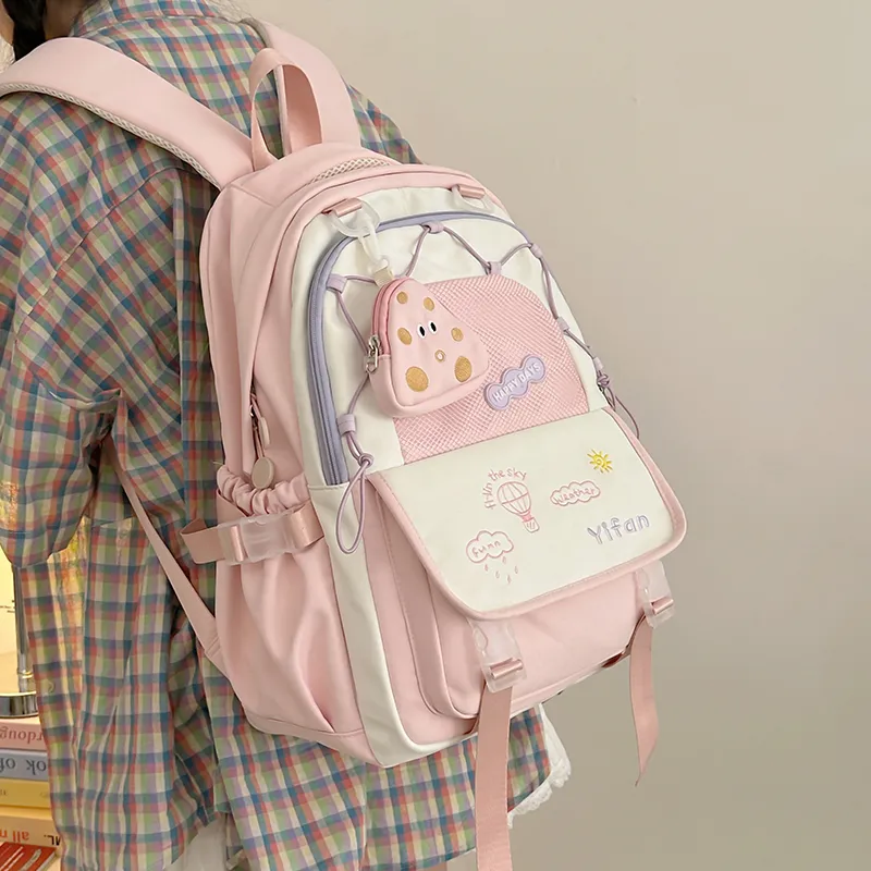 Bansusu Nylon Backpack Women's Pink Blue Black Yellow Ecru-1