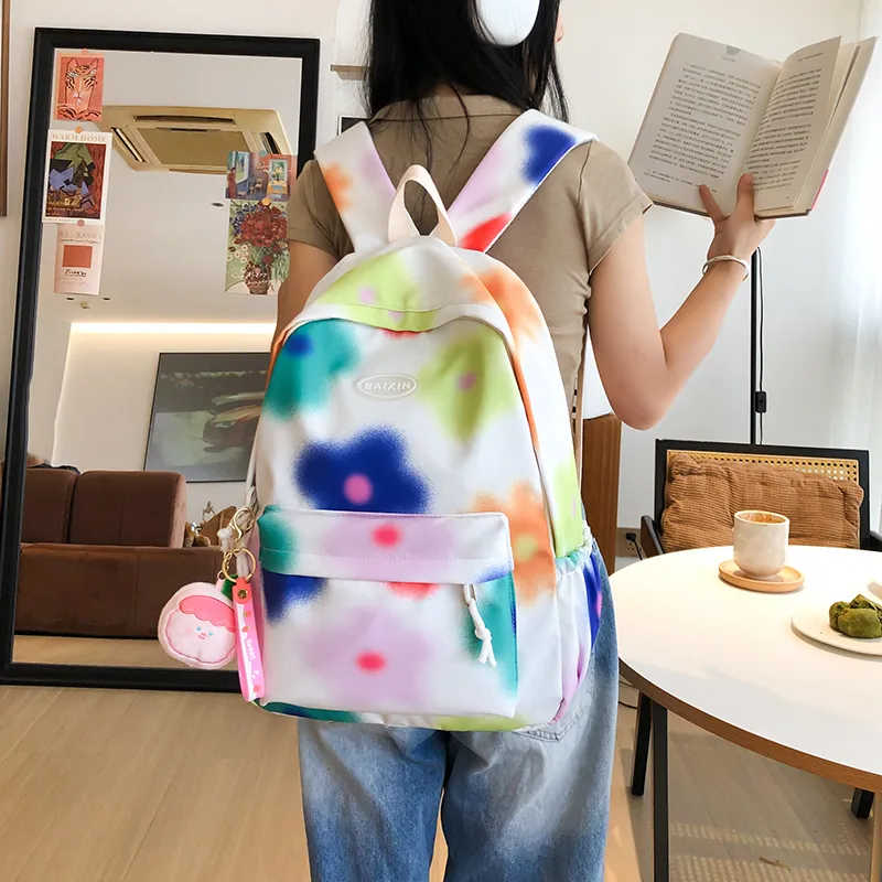 BRINCH Nylon Backpack Women's Black/White-5