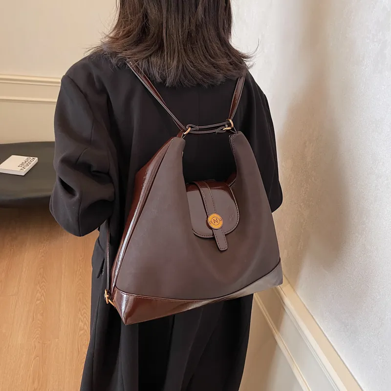 BRINCH PU Backpack On The Shoulder Women's Black/Khaki/Coffee-10