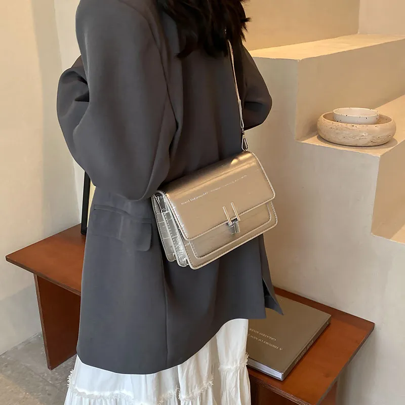 BRINCH PU Small Square Bag Shoulder Bag Women's Silver/White/Black-3