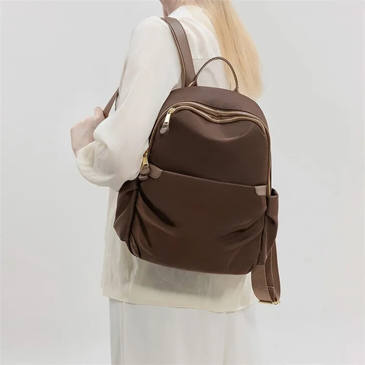 BRINCH Textured Fabric Backpack Regular Women's Coffee/Apricot & Brown-1