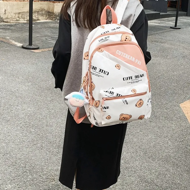 BRINCH Nylon Backpack Unisex Black/White/Orange-9