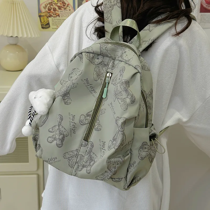 BRINCH Nylon Backpack Women's Gray/White/Green/Black-8