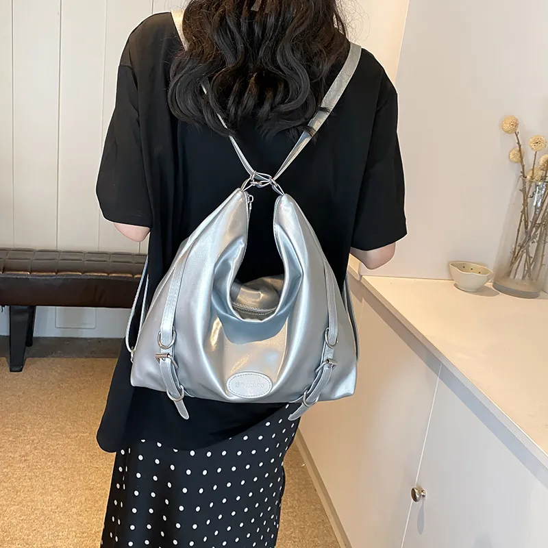 Bansusu Pu Double Shoulder Handbag, Shoulder Bag Women's White/Blue/Black/Silver-5